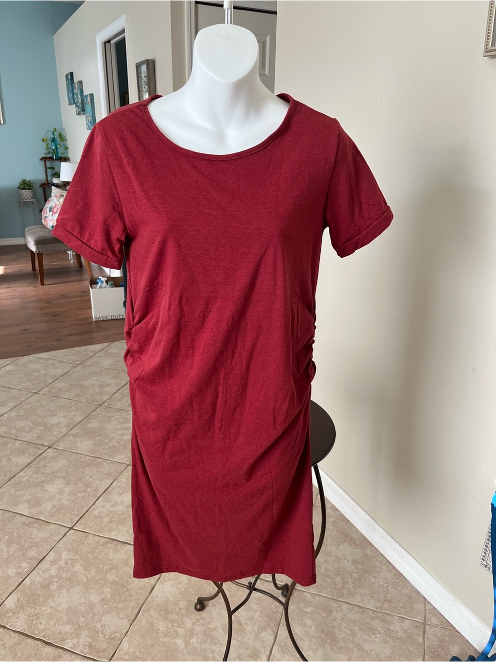 BQTQ Maternity Ruched Red Bodycon Dress - S